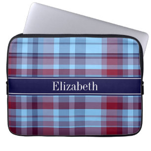 Sky Blue Navy Burgundy Preppy Madras N Monogram Laptopschutzhülle