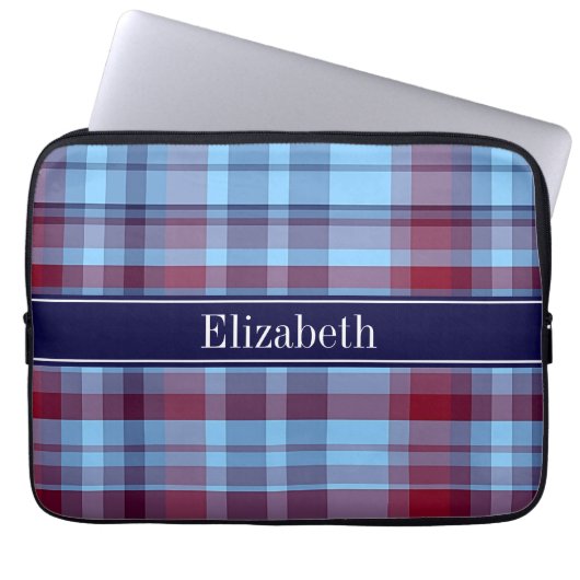 Sky Blue Navy Burgundy Preppy Madras N Monogram Laptopschutzhülle (Vorderseite)
