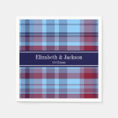 Sky Blue Navy Burgundy Preppy Madras N Monogram Serviette (Vorderseite)