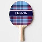 Sky Blue Navy Burgundy Preppy Madras N Monogram Tischtennis Schläger (Vorderseite)