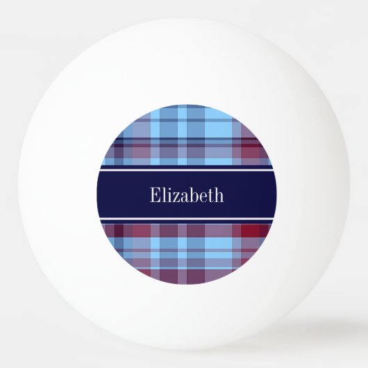 Sky Blue Navy Burgundy Preppy Madras N Monogram Tischtennisball (Vorderseite)