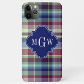 Sky Blue Navy Burgundy Wht Preppy Madras Monogram Case-Mate iPhone Hülle (Rückseite)