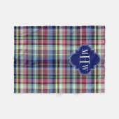 Sky Blue Navy Burgundy Wht Preppy Madras Monogram Fleecedecke (Vorderseite (Horizontal))