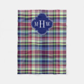 Sky Blue Navy Burgundy Wht Preppy Madras Monogram Fleecedecke (Vorderseite)