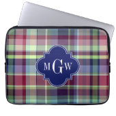 Sky Blue Navy Burgundy Wht Preppy Madras Monogram Laptopschutzhülle (Vorderseite)