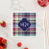 Sky Blue Navy Burgundy Wht Preppy Madras Monogram Serviette (Beispiel)