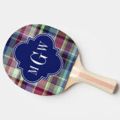 Sky Blue Navy Burgundy Wht Preppy Madras Monogram Tischtennis Schläger (Seitenansicht)