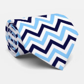 Sky Blue, Navy, White Large Zickzack ZigZag Muster Krawatte (Gerollt)