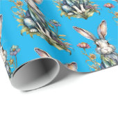 Sky Blue Niedlich Watercolor Bunny Floral Oster Geschenkpapier (Rolleneckpunkt)