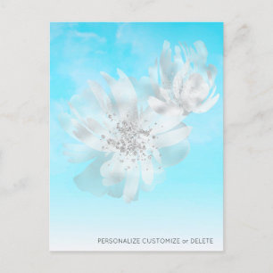 *~* Sky Blue Ombre Clouds Blume Glitzer Postkarte