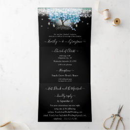 Sky Blue Pastel Heart Leaf Tree Wedding Dreifach Gefaltete Einladung