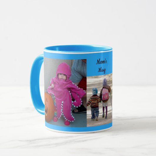 Sky Blue Personalize 3 FOTO TEMPLATE Geschenk Kaff Tasse (Vorderseite Links)