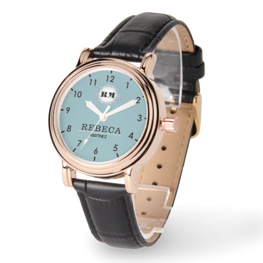 Sky Blue Personalized Custom Monogram Elegant Armbanduhr (Winkel)