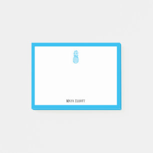 Sky Blue Pineapon und Border on White mit Name Post-it Klebezettel