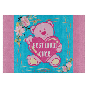 Sky Blue Pink Chic Teddy Bären Herz Blumendesign Schneidebrett