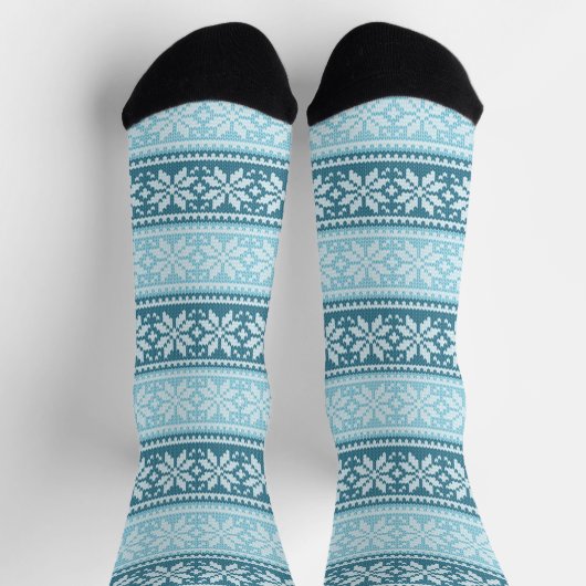 Sky Blue Poinsettia Blume Pattern Socken (Oben)