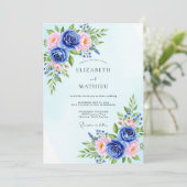 Sky Blue Polished Botanical Wedding Einladung (Stehend Vorderseite)