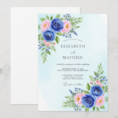 Sky Blue Polished Botanical Wedding Einladung (Vorne/Hinten)