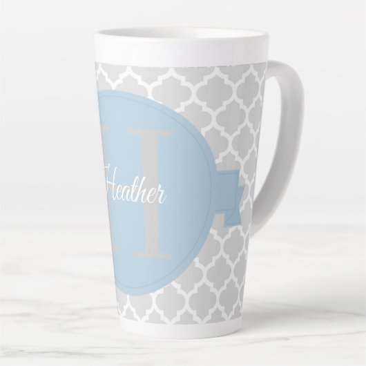 Sky Blue Quatrefoil Personalisierte Latte Tasse (Rechte Ecke)