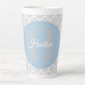 Sky Blue Quatrefoil Personalisierte Latte Tasse (Vorderseite)