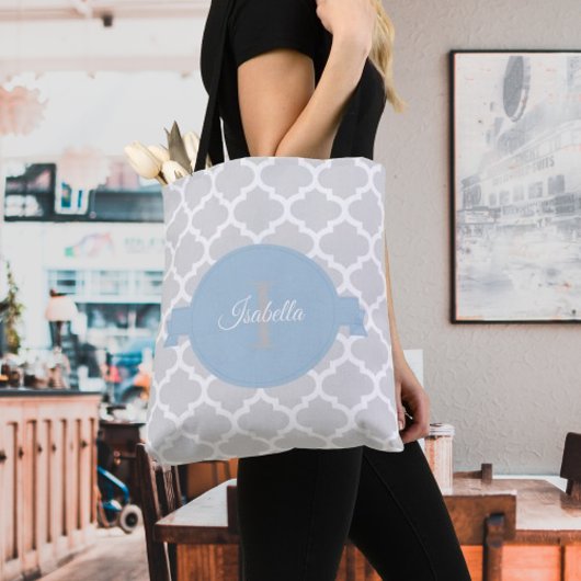 Sky Blue Quatrefoil Personalisierte Tasche