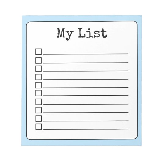 Sky Blue Retro Custom Checklist Lined Notizblock (Vorderseite)