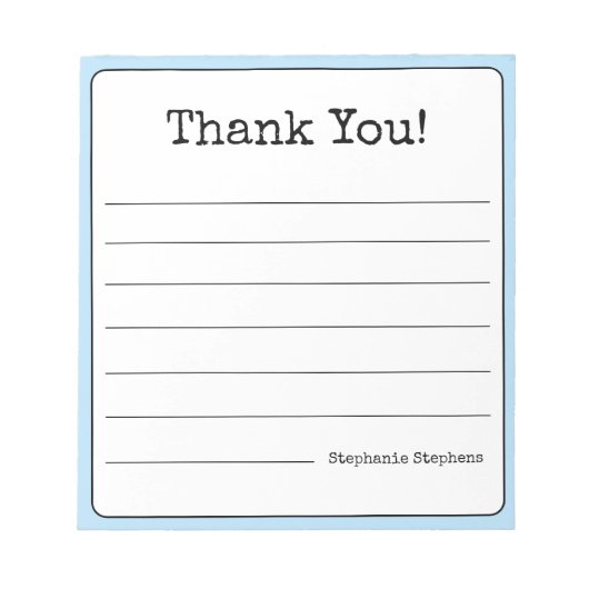 Sky Blue Retro Vielen Dank Ihr Name Lined Notizblock (Vorderseite)