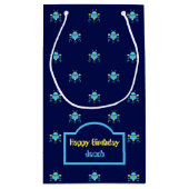 Sky Blue Robot Pattern Navy Blue Gift Bag Kleine Geschenktüte (Rückseite)