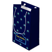 Sky Blue Robot Pattern Navy Blue Gift Bag Kleine Geschenktüte (Rückseite Schrägansicht)