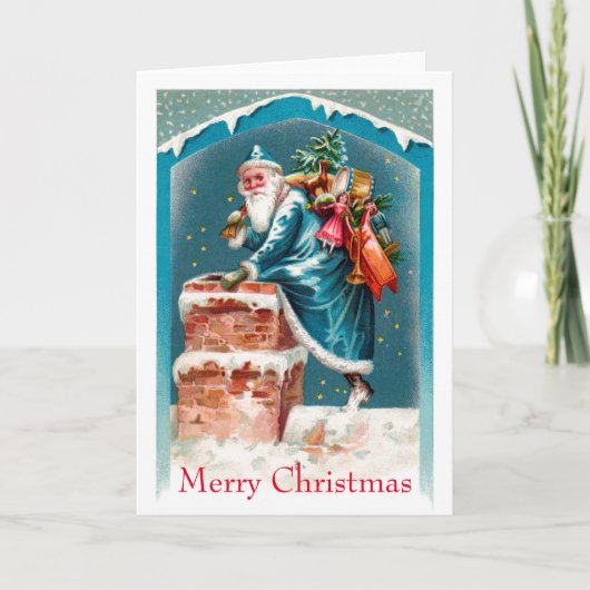 Sky Blue Santa Greeting Card Feiertagskarte (Vorderseite)