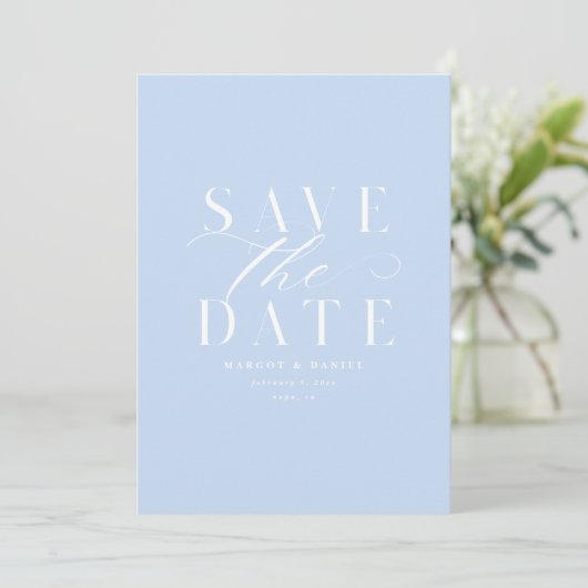 Sky Blue Save the Date ohne Foto QR-Code (Stehend Vorderseite)