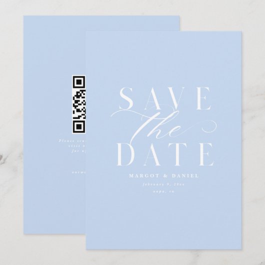 Sky Blue Save the Date ohne Foto QR-Code (Vorne/Hinten)