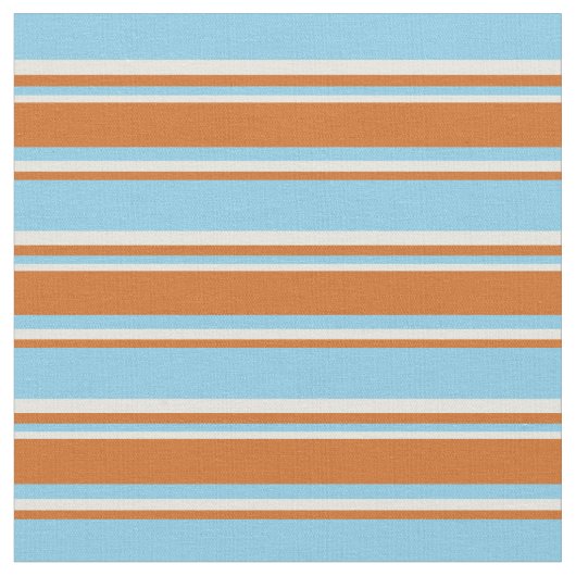 Sky Blue, Schokolade und Beige Streifen Stoff (Nahaufnahme)