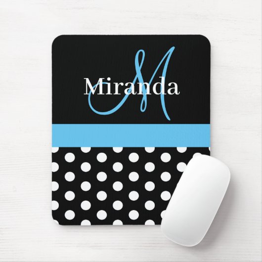 Sky Blue Schwarz-weiß Polka Dot Monogram Mouse Pad Mousepad (Mit Mouse)