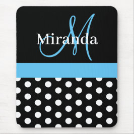Sky Blue Schwarz-weiß Polka Dot Monogram Mouse Pad Mousepad