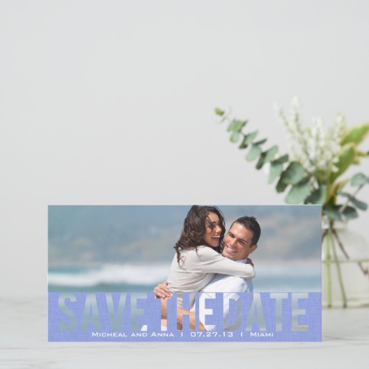 Sky Blue See Through Save the Date Card (Stehend Vorderseite)