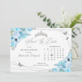 Sky Blue & Silver Quinceñera Save the Date Einladung (Stehend Vorderseite)