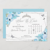 Sky Blue & Silver Quinceñera Save the Date Einladung (Vorne/Hinten)