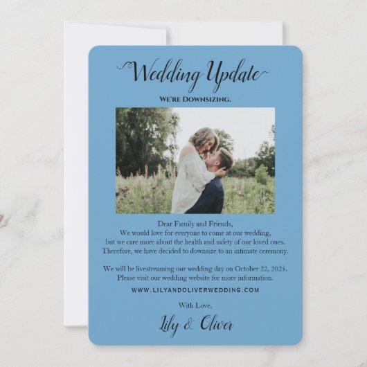 Sky Blue Simple Wedding Update 2 Foto Downsizing Ankündigung (Vorderseite)