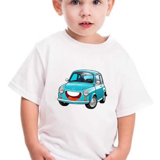 Sky Blue Smile Car Prin Kinder Baby T-shirt