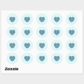 Sky Blue Square und Diamond Checkered Herz Runder Aufkleber (Blatt)