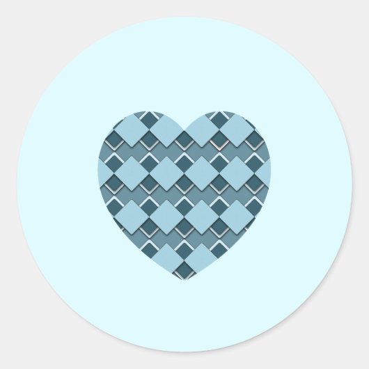 Sky Blue Square und Diamond Checkered Herz Runder Aufkleber (Vorderseite)
