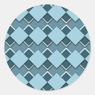 Sky Blue Square und Diamond Checkered Pattern Runder Aufkleber