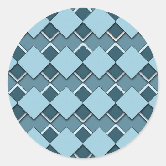 Sky Blue Square und Diamond Checkered Pattern Runder Aufkleber (Vorderseite)