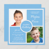 Sky Blue Squares Birthday Party Foto Einladung (Vorne/Hinten)