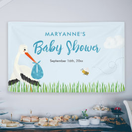 Sky Blue Stork Baby Dusche Banner