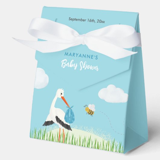 Sky Blue Stork Baby Dusche Custom Geschenkschachtel (Vorderseite)