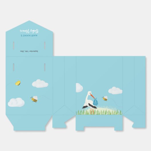 Sky Blue Stork Baby Dusche Custom Geschenkschachtel (Ungefaltet)