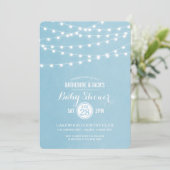 Sky Blue String Lights Baby Dusche Einladung (Stehend Vorderseite)