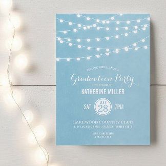 Sky Blue String Lights Graduation Party Einladung